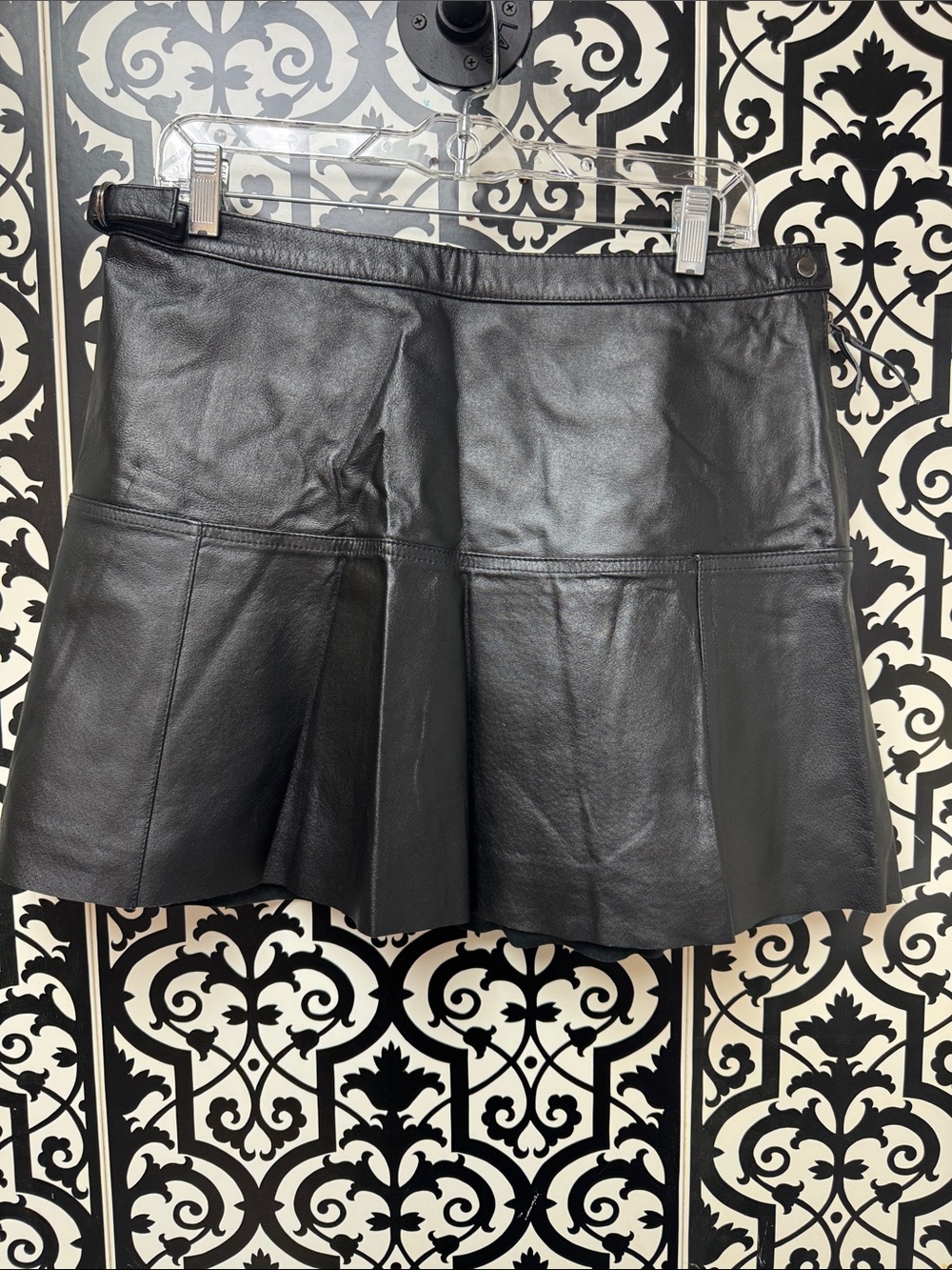 Newport News Black Leather Panel Flare Mini Skirt